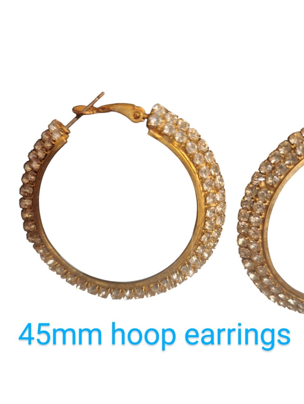 Crystal Rhinestone Hoop 45mm Earrings Gold Plated New noTags